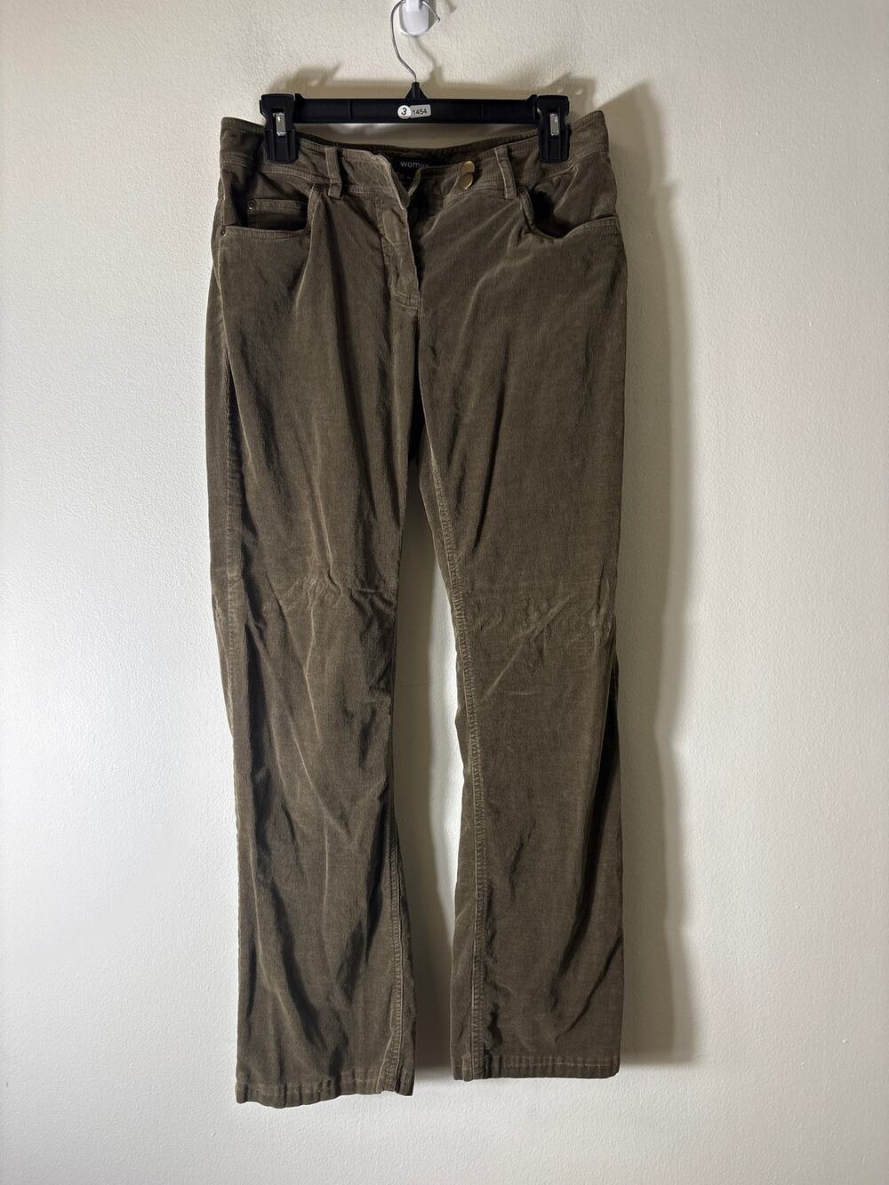 Womyn Green Tab Button Front Cord Pants Sz 6